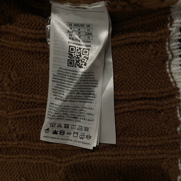 Guess Brown Cable Knit Cardigan with Striped Trim Size M NWOT Grannycore Fall - Picture 5 of 6